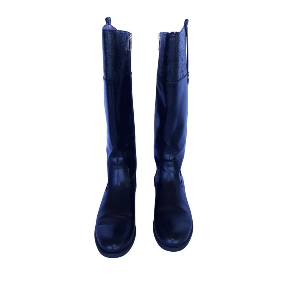 Tommy Hilfiger Womens Black Leather Knee-High Riding Boots Size 8.5